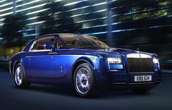 Синий, Rolls-Royce, Phantom, автомобиль, роскошь, coupe, роллс-ройс