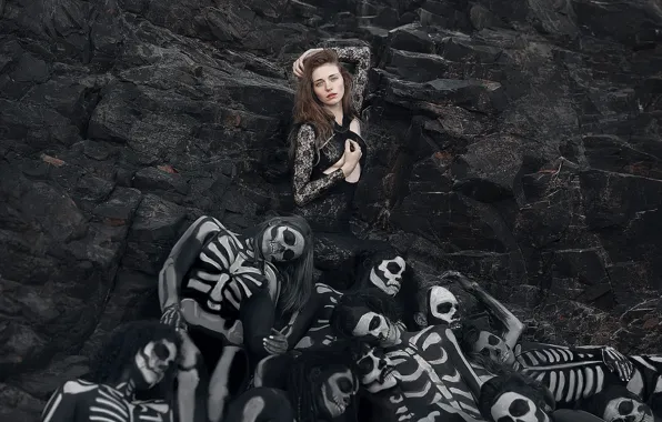 Девушка, фон, Skeleton Queen