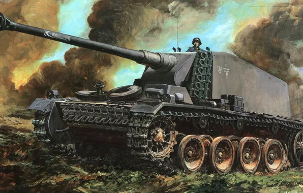 Рисунок, арт, искуство, Emil, Упрямый Эмиль, Selbstfahrlafette auf VK3001(H), тяжёлый истребитель танков, Sturer