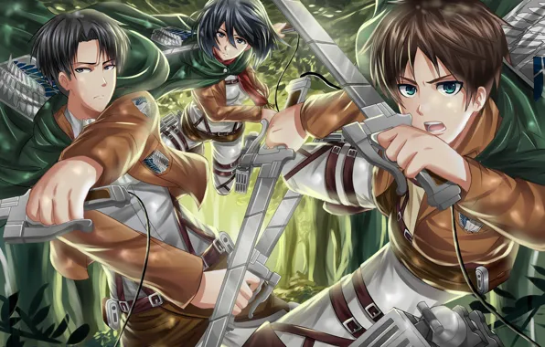 Аниме, арт, Shingeki no Kyojin, Эрен Йегер, Атака титанов, Вторжение гигантов, Леви, Ривай