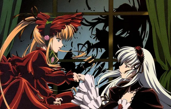 Ночь, тень, платье, окно, спор, rozen maiden, suigintou, длинные волосы