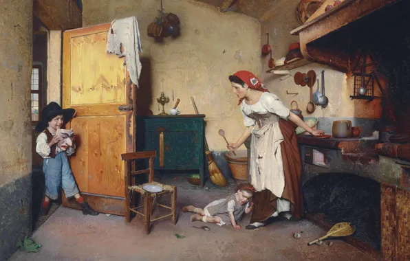 Маска, итальянский художник, 1874, Italian painter, La Maschera, The mask, Гаэтано Чиерици, Gaetano Chierici