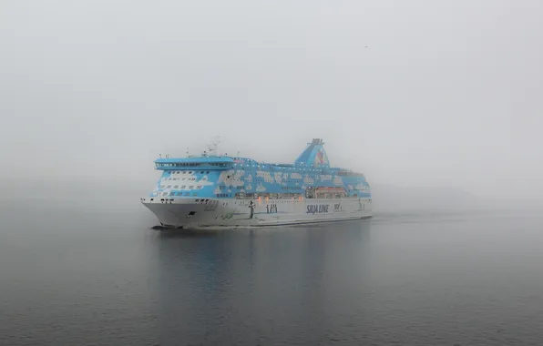 Картинка море, туман, корабль, лайнер, GALAXY