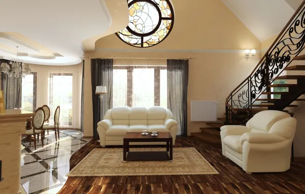 Interior, villa, living space, elegant style