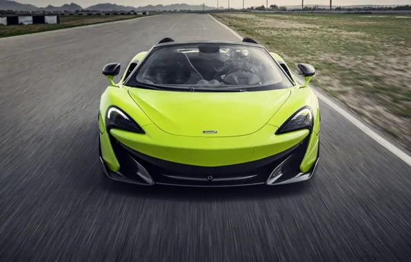 McLaren, суперкар, вид спереди, Spider, 2019, 600LT, Lime Green