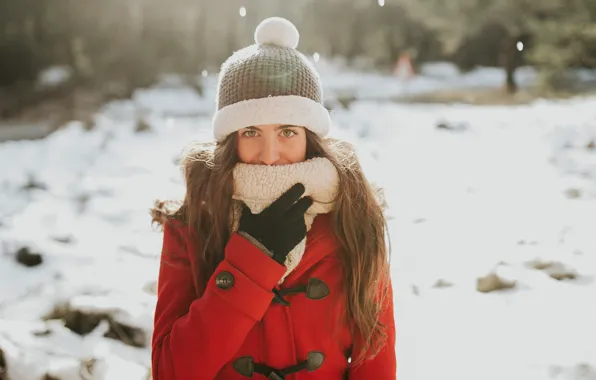 Картинка зима, девушка, лицо, шапка, пальто, Miriam