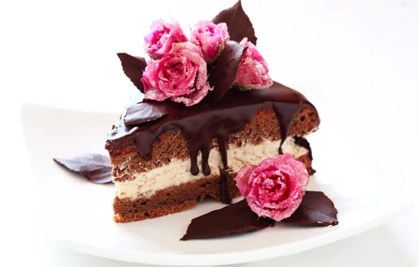 Картинка шоколад, розы, торт, сахар, пирожное, cake, крем, десерт