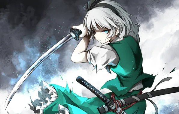 Взгляд, девушка, меч, стойка, Touhou, Тохо, Тоухоу