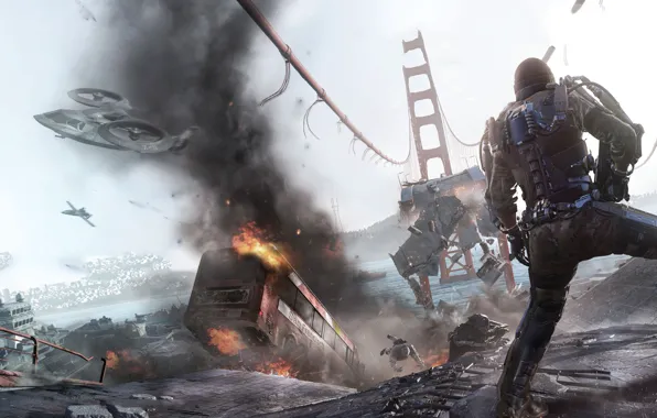 Картинка мост, война, арт, солдаты, Call of Duty Advanced Warfare