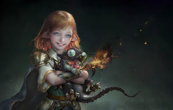 Эльф, фэнтези, арт, дракончик, малышка, 안녕 루치아~, NEMO Art