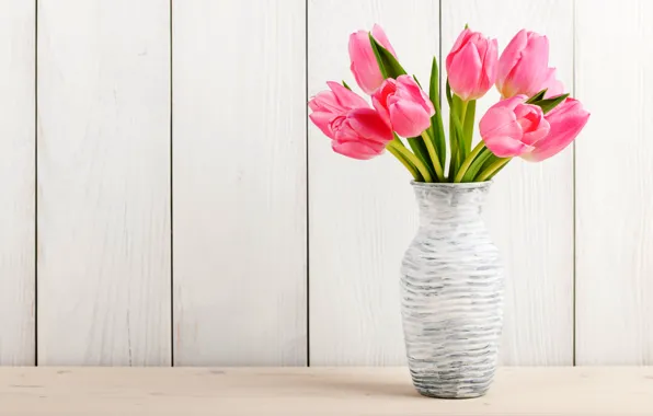 Цветы, букет, тюльпаны, wood, pink, romantic, tulips, spring