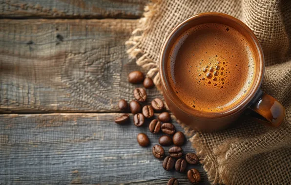 Зерна, wood, cup, beans, coffee, cozy, чашка кофе