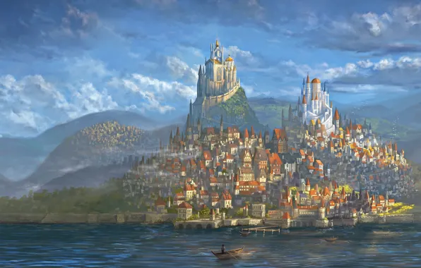 Картинка World, Fantastic, Castles, City, Paint, Fantasy, Town, Castle