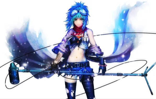 Девушка, аниме, арт, татуировка, провод, микрофон, vocaloid, вокалоид