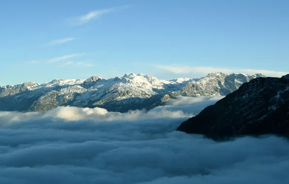 Картинка небо, снег, горы, туман