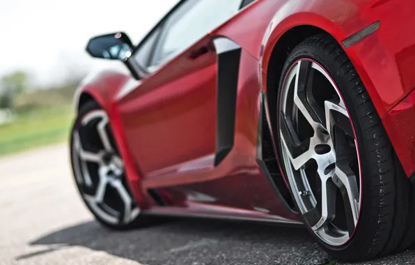 Крупный план, красный, Lamborghini, колеса, суперкар, диски, LP700-4, Aventador