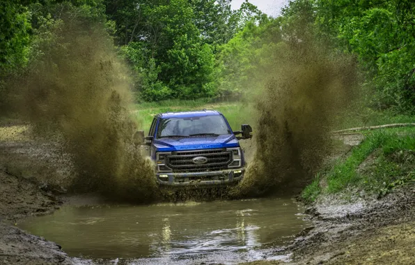 Картинка синий, Ford, лужа, пикап, Super Duty, F-250, Tremor, 2020