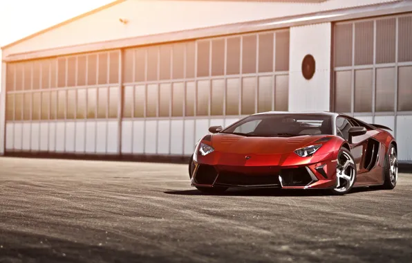 Картинка красный, Lamborghini, ангар, red, ламборджини, LP700-4, Aventador, ламборгини