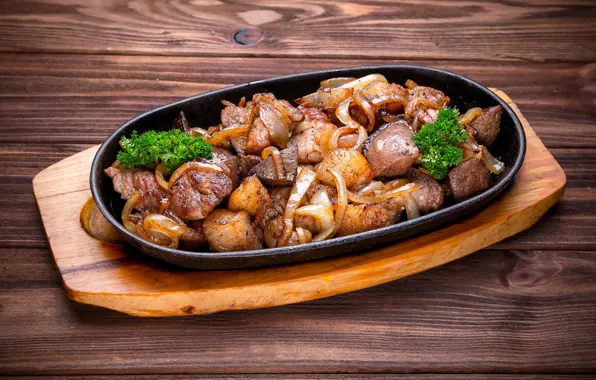 Мясо, доска, шашлык