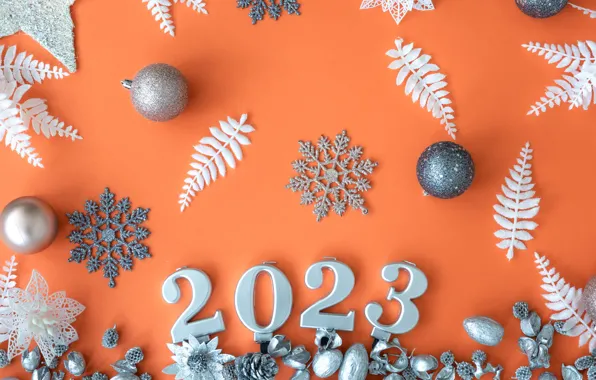 Цифры, Новый год, оранжевый фон, дата, 2023, Новый 2023 год