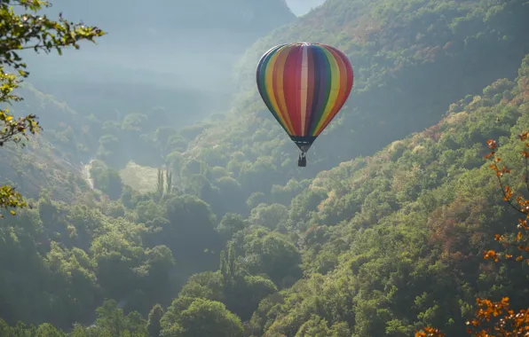 Картинка горы, воздушный шар, Франция, долина, панорама, полёт, France, аэростат
