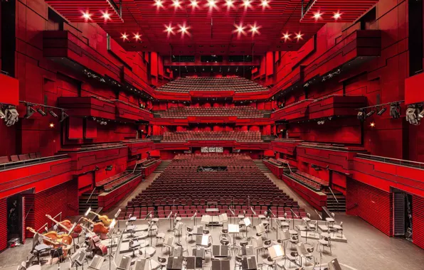 Lights, music, red, opera, architecture, stage, theater, seats