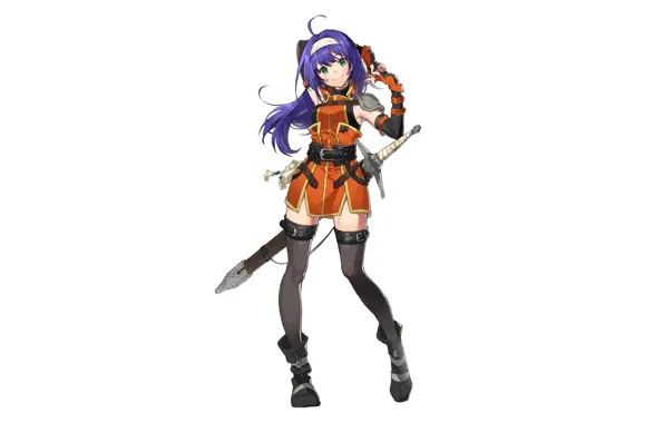 Girl, sword, sexy, thighhighs, green eyes, long hair, dress, anime