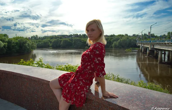 Небо, пейзаж, вид, Девушка, ножки, красивая, милашка, симпатичная