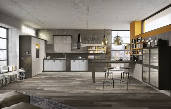 Интерьер, кухня, гостиная, столовая, kitchen, итальянский дизайн, Industrial style, индустриальный стиль