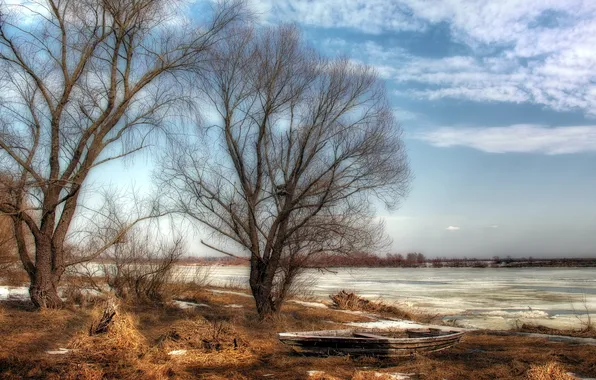 Природа, река, лёд, весна