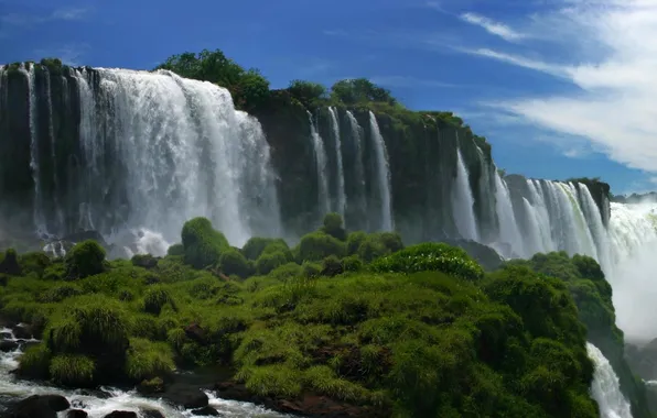 Картинка небо, трава, природа, камни, фото, водопад, Аргентина, Игуасу