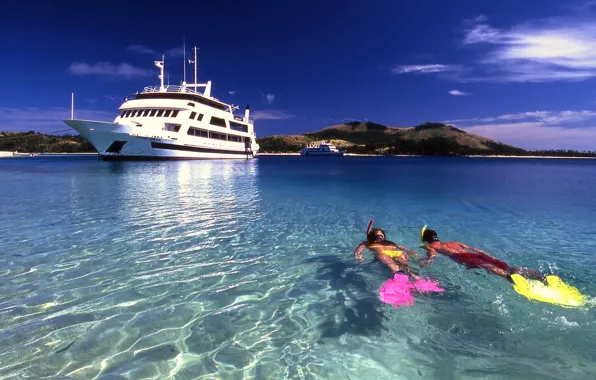 Океан, берег, спорт, яхты, лагуна, fiji, snorkelling