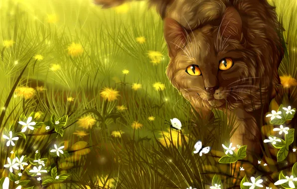Кот, цветы, Cats-Warriors, Brambleclaw