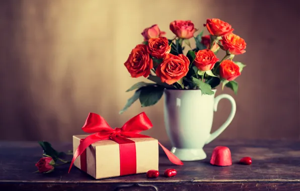 Картинка любовь, цветы, подарок, розы, букет, красные, red, love