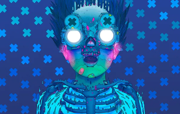 Очки, Лицо, Fantasy, Art, Фантастика, Neon, Colors, Киборг