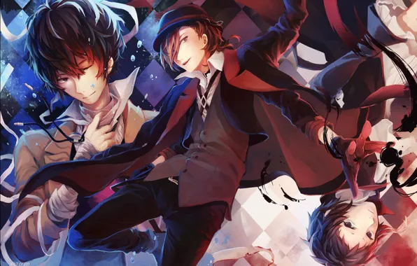 Парни, трио, персонажи, Bungou Stray Dogs, Бродячие Псы: Литературные Гении, Акутагава Рюноске