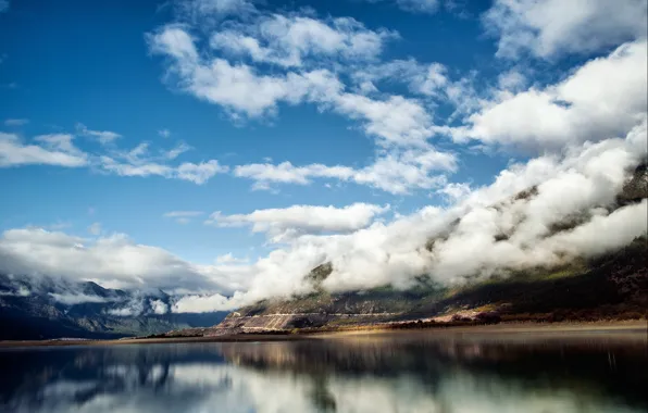 Облака, горы, природа, озеро, Китай, Тибет