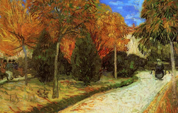 Картинка осень, деревья, дорожка, Vincent van Gogh, The Public, Park at Arles