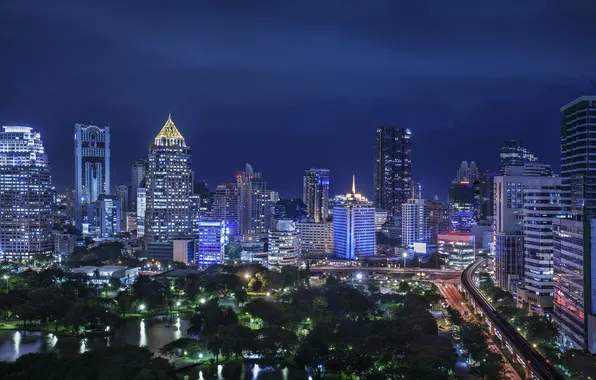 Картинка ночь, здания, Город, сад, Бангкок, garden, Bangkok
