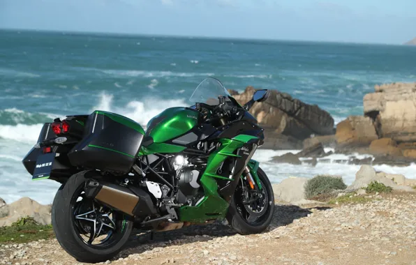 Kawasaki, sea, motorcycle, Ninja, Kawasaki Ninja H2 SX EX