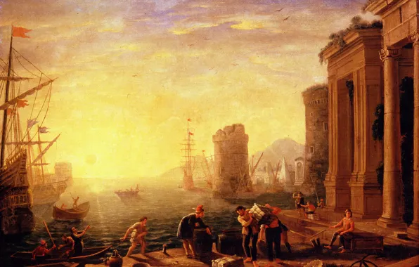 Картина, городской пейзаж, Claude Lorrain, Клод Лоррен, Утро в Гавани, Клод Желле