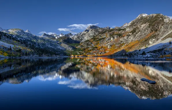 Горы, озеро, отражение, Калифорния, California, Сьерра-Невада, Sierra Nevada, Lake Sabrina