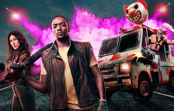 Фантастика, сериал, боевик, постер, Twisted Metal, Anthony Mackie, Энтони Маки, Скрежет металла