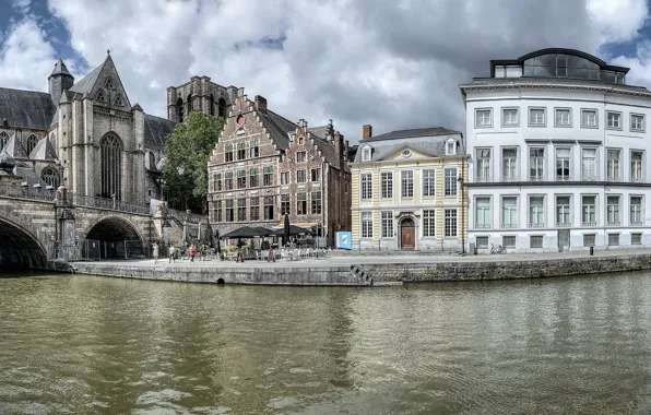 Мост, река, здания, дома, панорама, Бельгия, набережная, Belgium