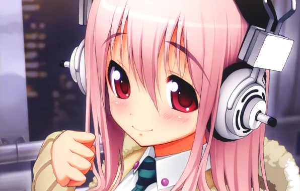 Девушка, наушники, галстук, super sonico, сонико