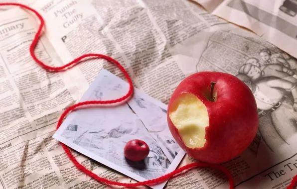 Картинка письмо, яблоко, газета, ленточка