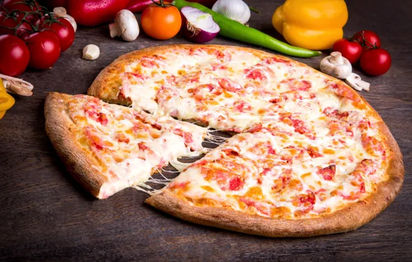Картинка сыр, перец, овощи, пицца, помидор, кусок