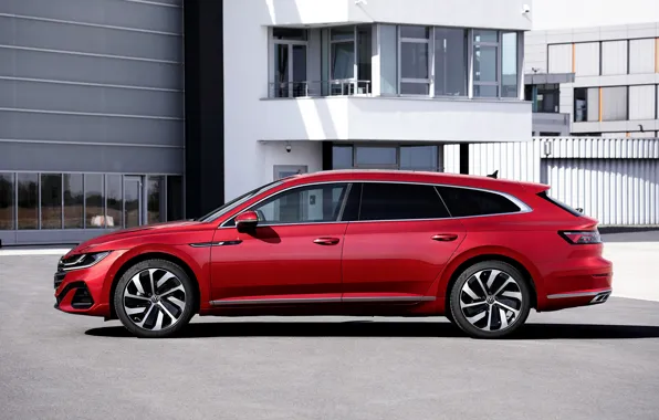 Картинка красный, Volkswagen, универсал, в профиль, Shooting Brake, R-Line, 2020, Arteon