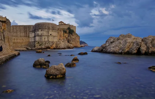 Море, скалы, крепость, Хорватия, Дубровник