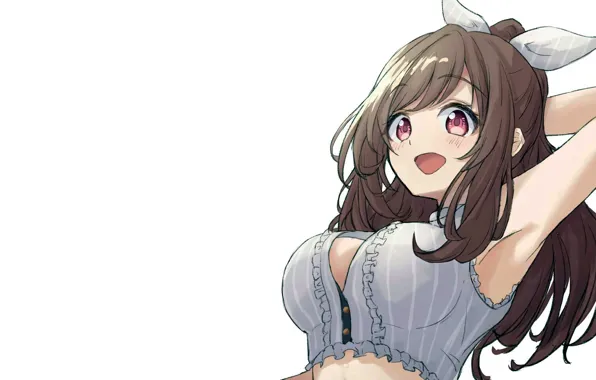 Girl, sexy, cleavage, long hair, brown hair, boobs, anime, beautiful